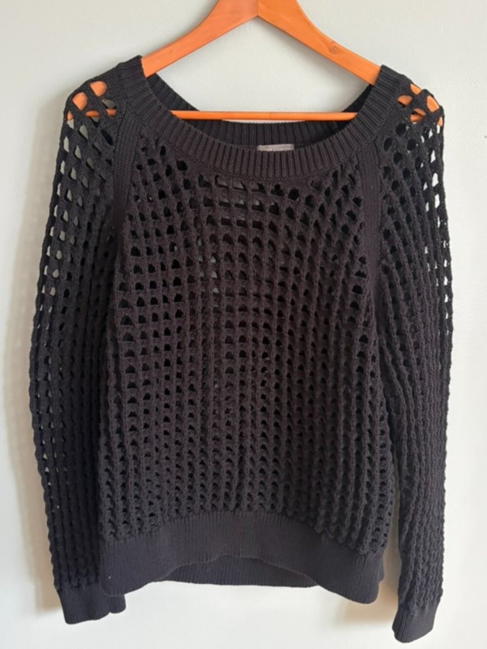 Vince Camuto Black Open Knit Crochet Sweater Size M